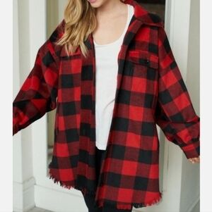 White Birch Red and Black Plaid Oversized Shacket